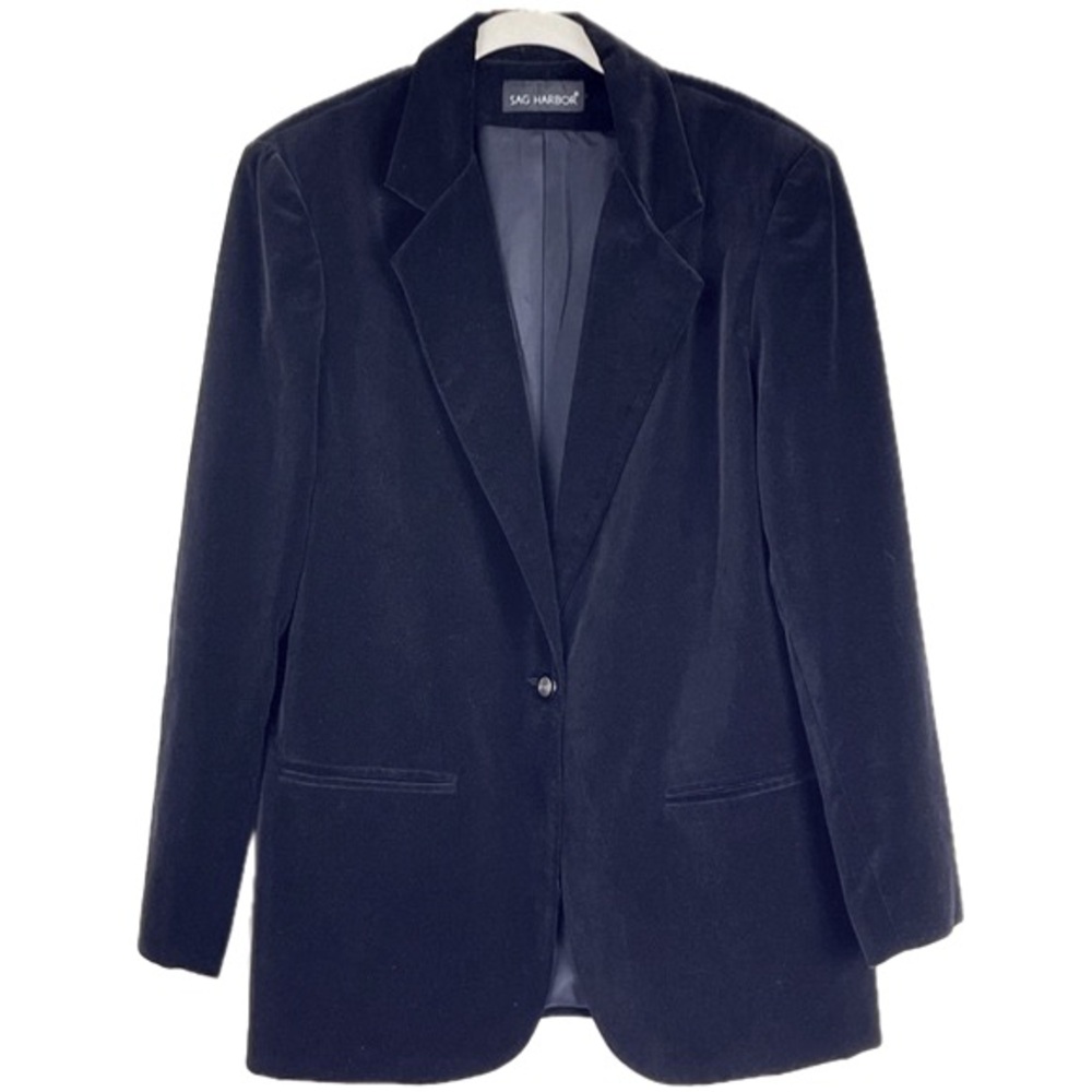 Velvet Blazer Size 8 Black Cotton 1-Button Closure Jacket Dressy Vintage